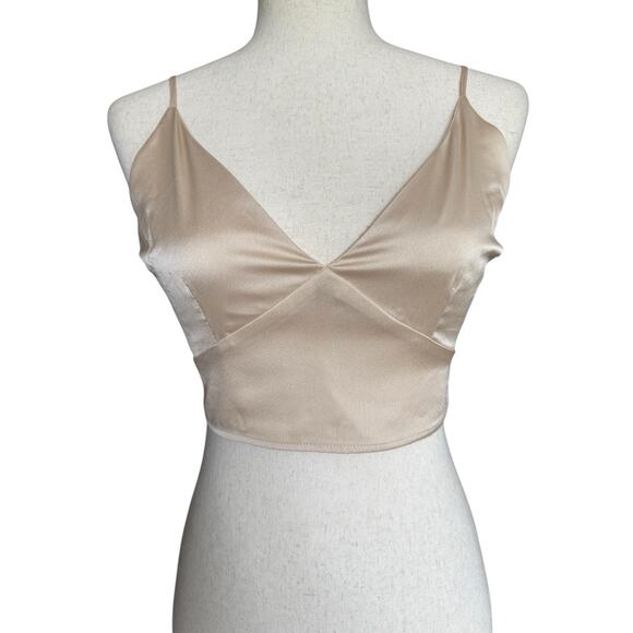 Abercrombie & Fitch Satin Crop Top Cream Beige Neutral Size S - Picture 1 of 8